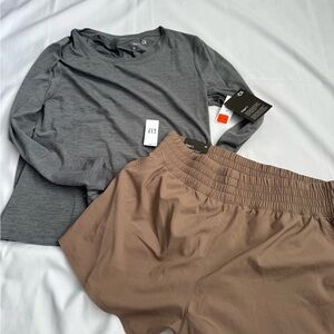 Gap fit Lot Gray Long Sleeve Top and Tan Shorts Set m nwt